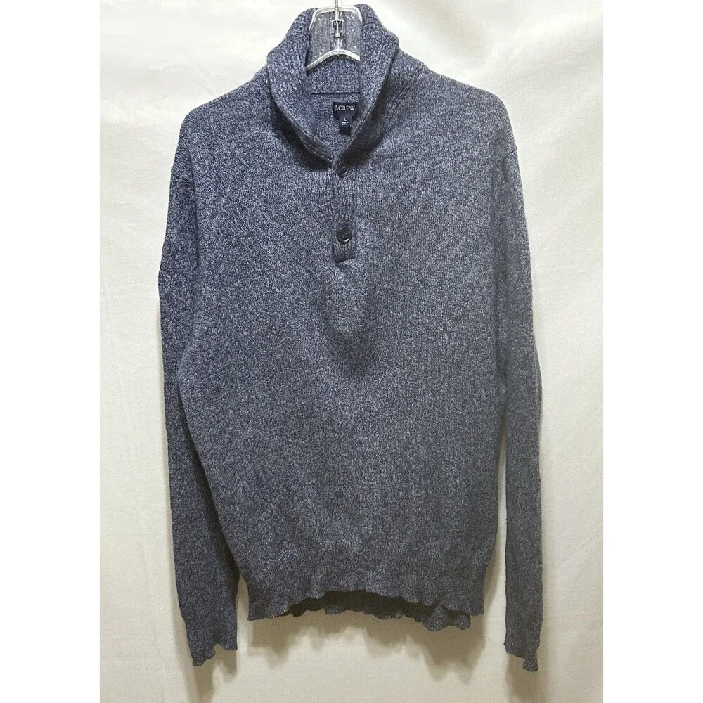 J. Crew Mens Large Wool Blue Shawl‎ Collar Two Button Sweater